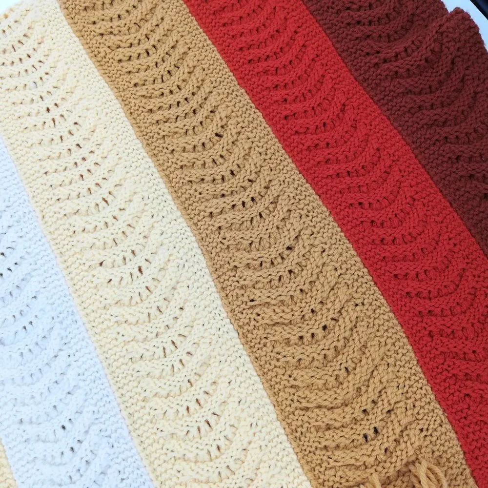 Vintage Shell Crochet Striped Afghan Blanket Throw